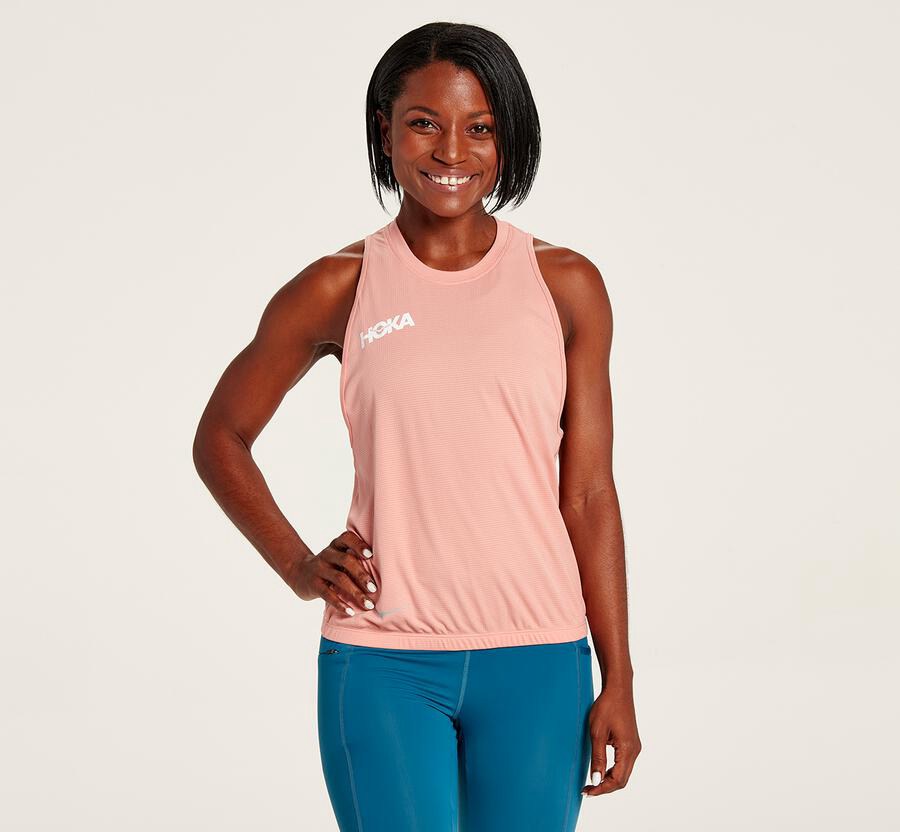 Hoka One One Tops Womens Pink - Performance Utility Tank - 58394VYJK